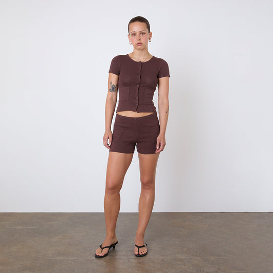 Peachy Den Marie Knit Polo Top