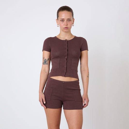 Peachy Den Marie Knit Polo Top