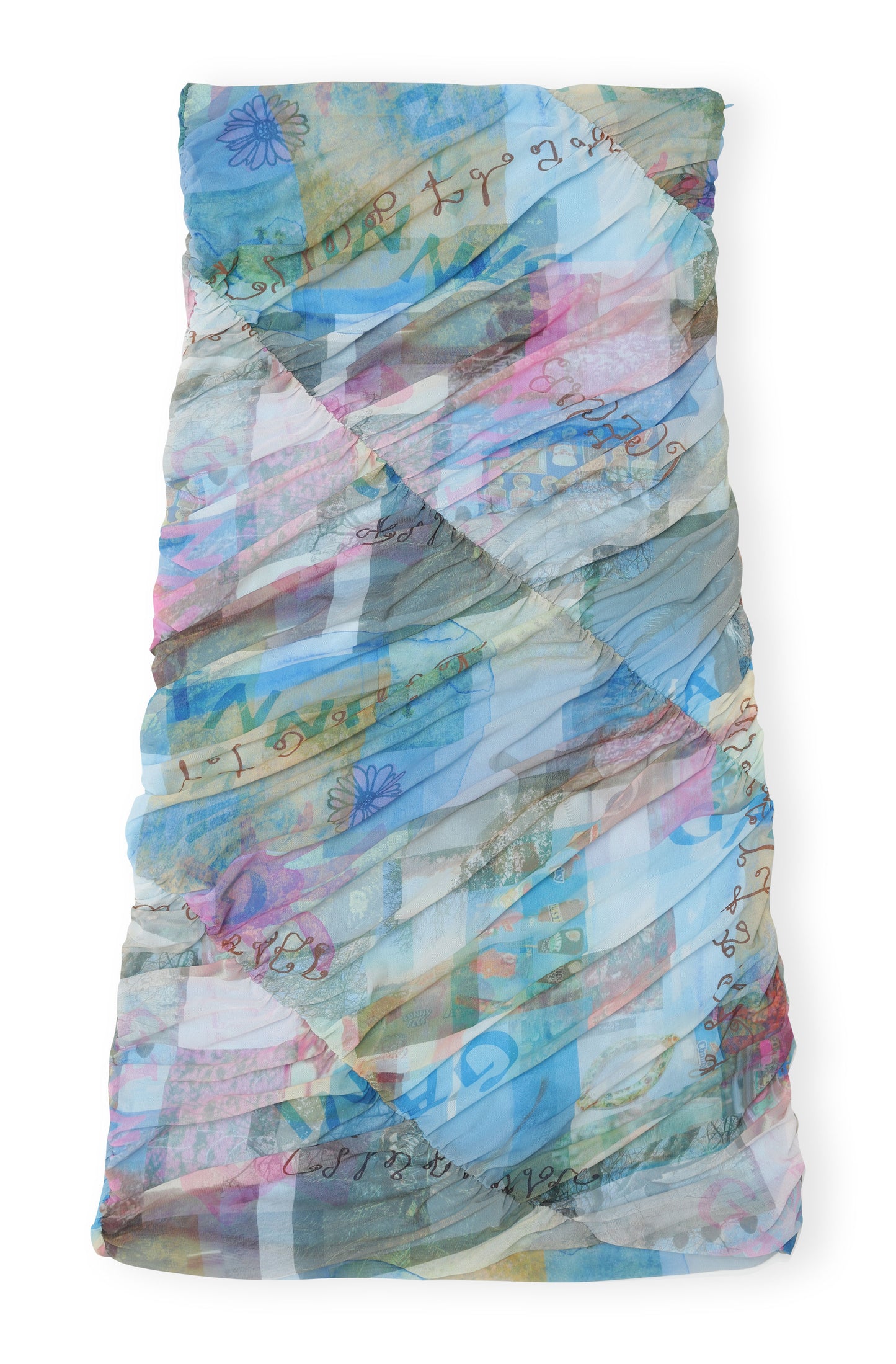 GANNI Printed Mesh Ruched Midi Skirt