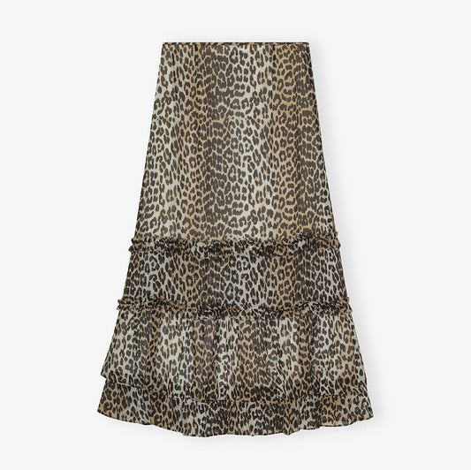 Ganni Printed Long Ruffle Skirt
