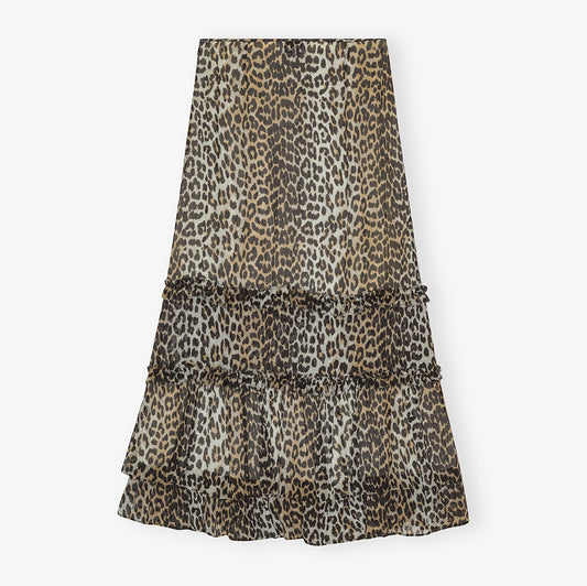 Ganni Printed Long Ruffle Skirt