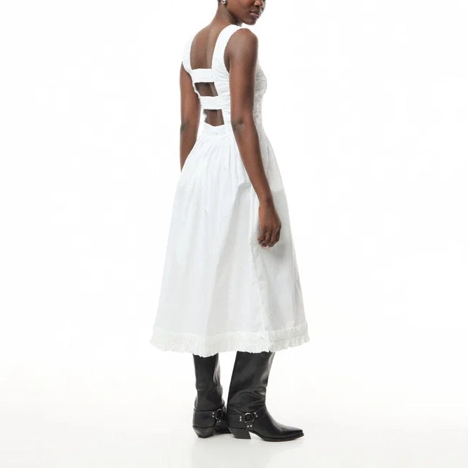 Ganni Poplin Midi Strap Smock Dress