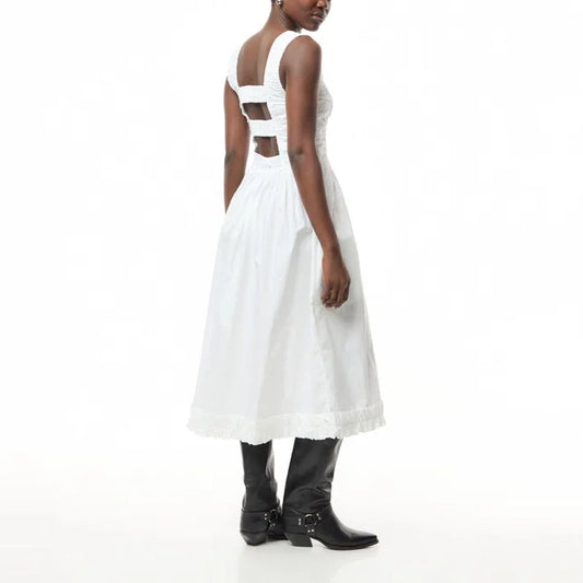 Ganni Poplin Midi Strap Smock Dress