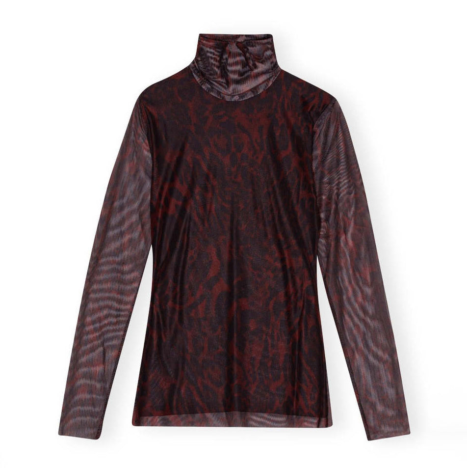 Ganni Printed Mesh LS Rollneck