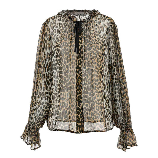Ganni Printed Tie String Leopard Shirt