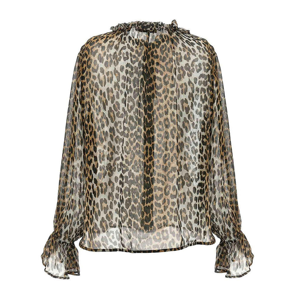 Ganni Printed Tie String Leopard Shirt