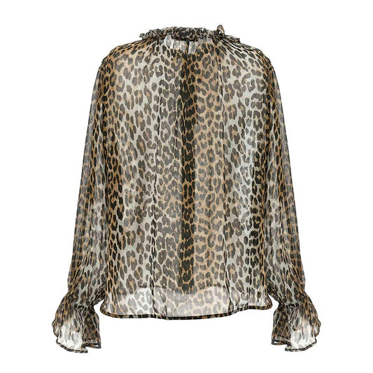 Ganni Printed Tie String Leopard Shirt