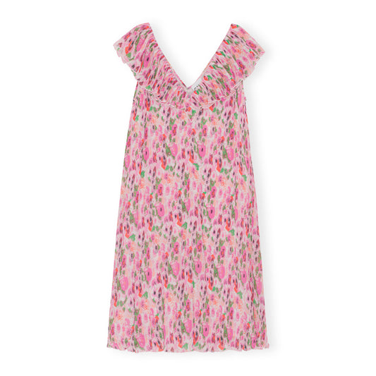 GANNI Pleated Georgette Midi Dress